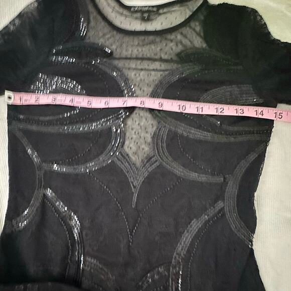 Express sexy black sequin sheer lace long sleeve dress sz2 backless dress NWOT - Picture 7 of 12